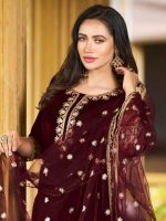 SIRIL Women's Velvet Embroidery Work Kurta Pant with Dupatta Set - Image 7