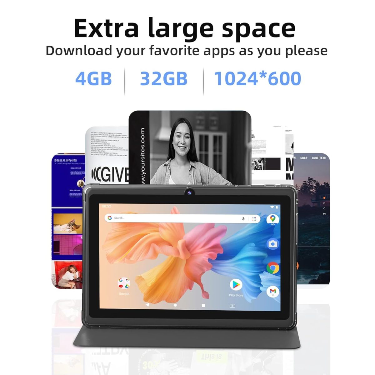 WUIUHOU 7" Android Tablet, 7" HD IPS Touchscreen, Quad-core, 4GB RAM, 32GB ROM, 1TB Expansion, 2MP + 5MP Dual Camera, WiFi 6 Bluetooth 3000mAh, - Image 6