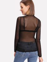 Aahwan Women's & Girl's Polyester Mesh Long Sleeve Sheer Slim Fit High Neck See-Through Top - Image 2