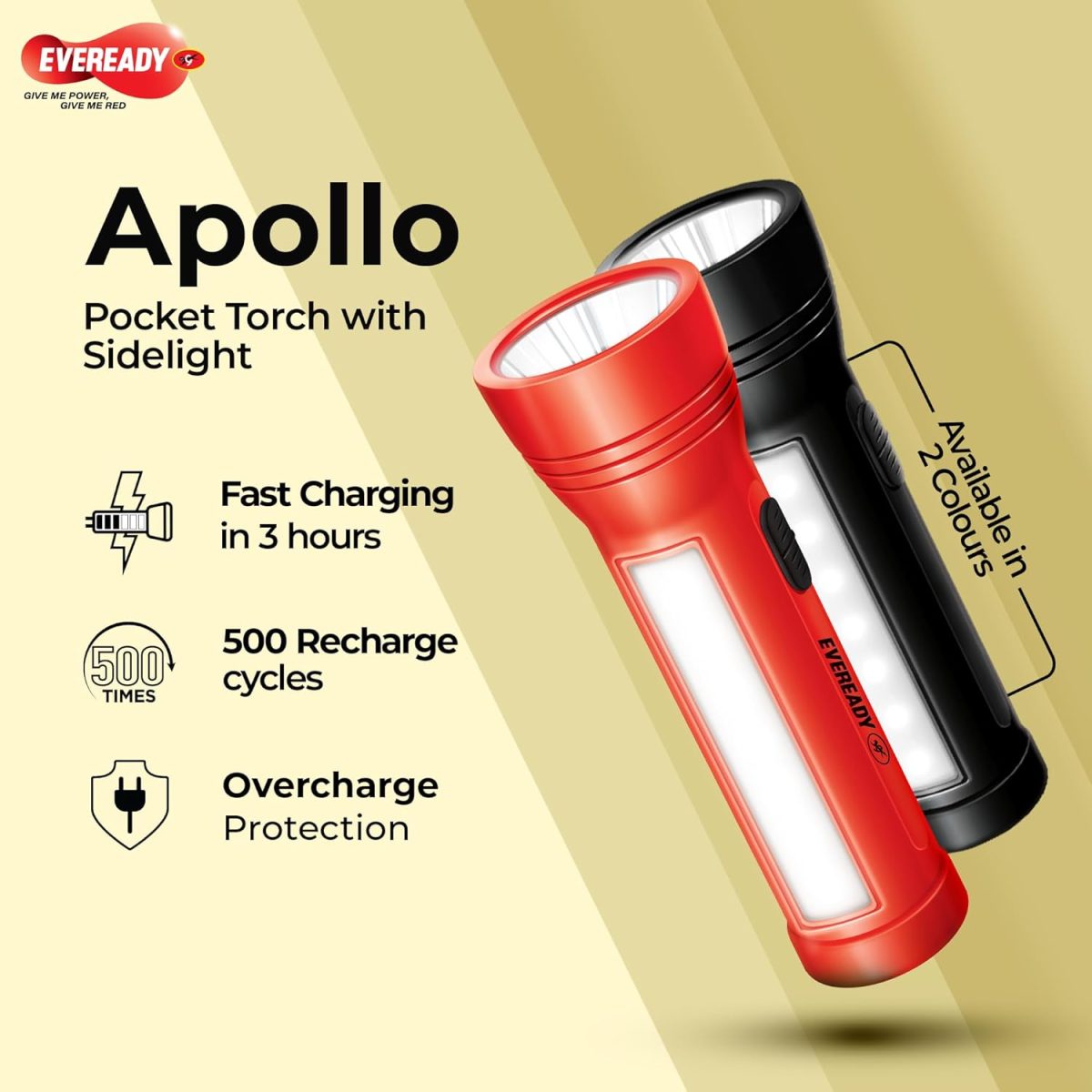 Eveready Apollo DL20, Rechargeable 1W Torch Cum 1.4W Emergency Sidelight/Face Light, Type-B/Micro USB Fast Charging, Overcharge & Deep Discharge Protection, Powered by Li-Ion Battery - Image 3