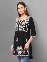 Winza Designer Women's Rayon Floral Embroidered Top | Tops for Woman | Jeans Tops for Women | Short Kurti Kurta for Women | Plus Size Tops | Women Tunics | Ethnic top | Chikankari Kurti for Women - Image 3