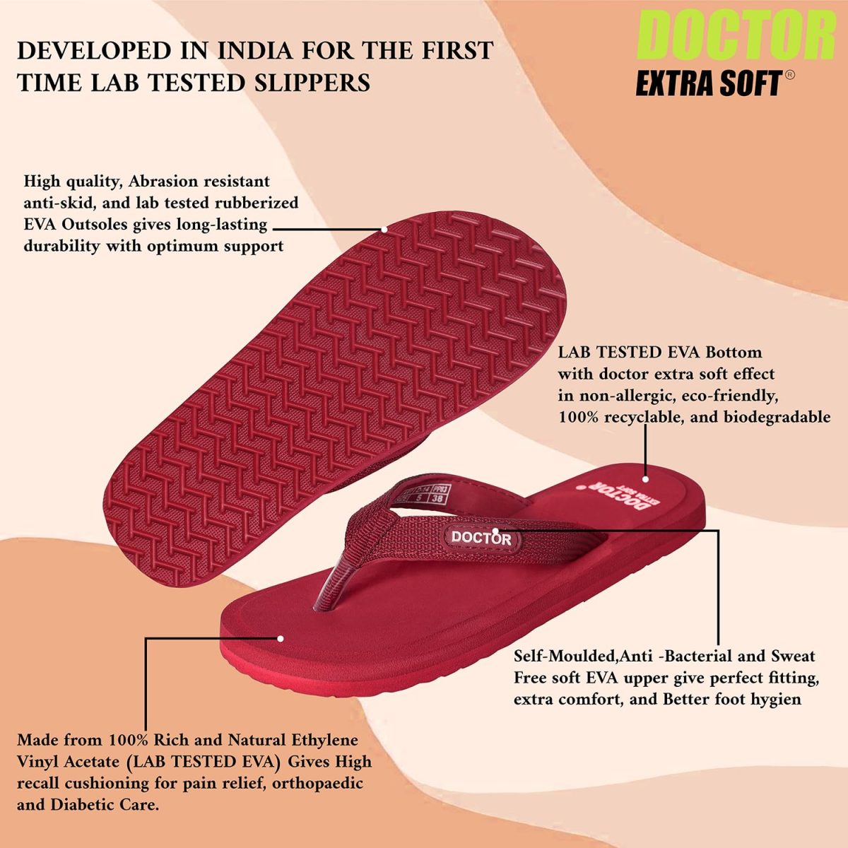 DOCTOR EXTRA SOFT Doctor Slippers for Women Orthopedic Diabetic Pregnancy Non-Slip Lightweight Cushion Comfortable Flat Mcr Casual Stylish DR Chappals and House Flip flops For Ladies & Girl’s D-13 - Image 2