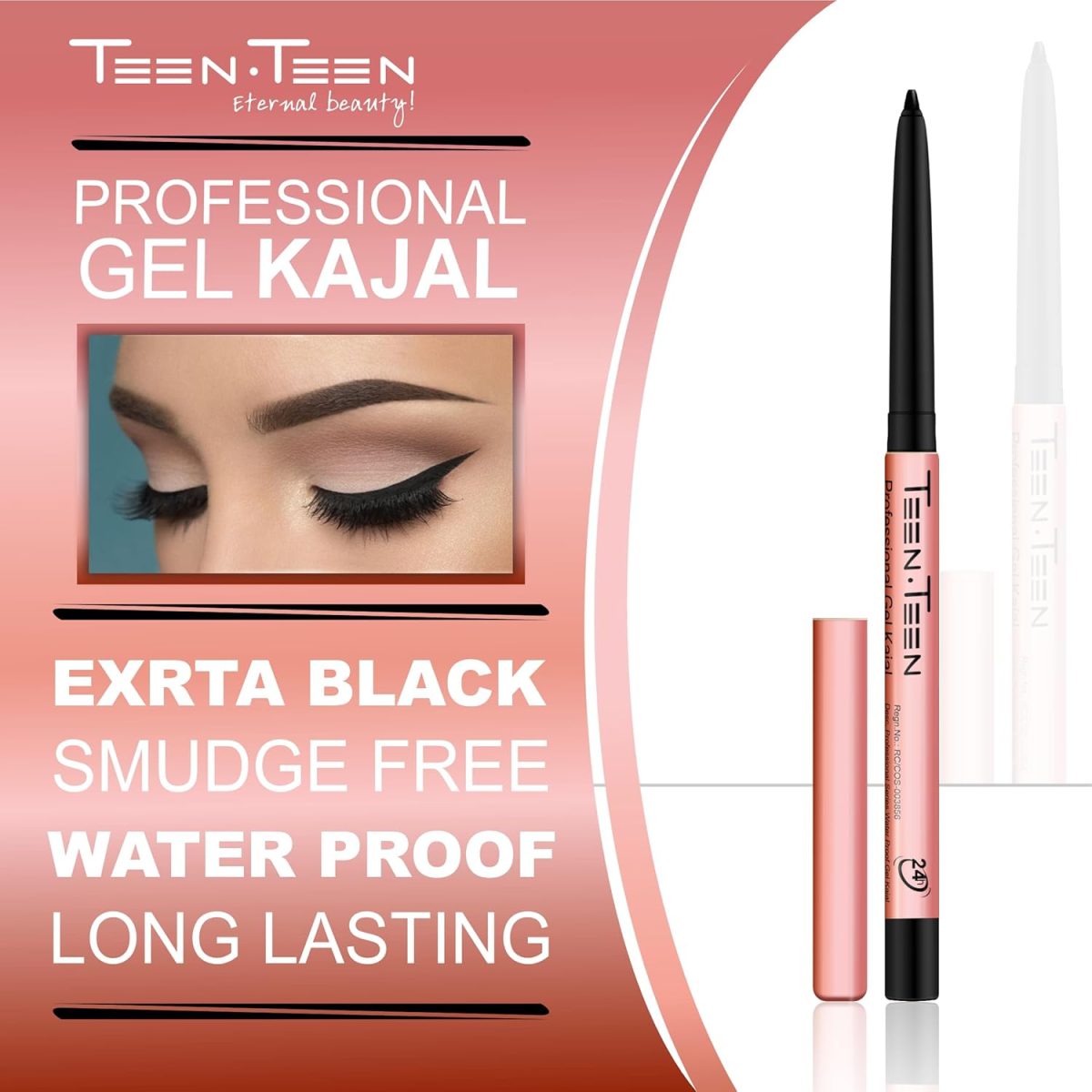 TEEN TEEN Dream Gel Kajal – Non-Transfer, Smudge-Proof & Waterproof Formula | Long-Lasting Wear with Intense Rose Gold Finish | Professional Eye Makeup for Bold Definition, Black - Image 3