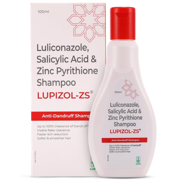 LUPIZOL-ZS Anti Dandruff Shampoo, Reduces Dandruff Upto 100% and Scalp Irritation, Strengthens and Softens Hair, With Luliconazole, Dermatologically Tested, All Hair Types, For Men and Women, 100ml.