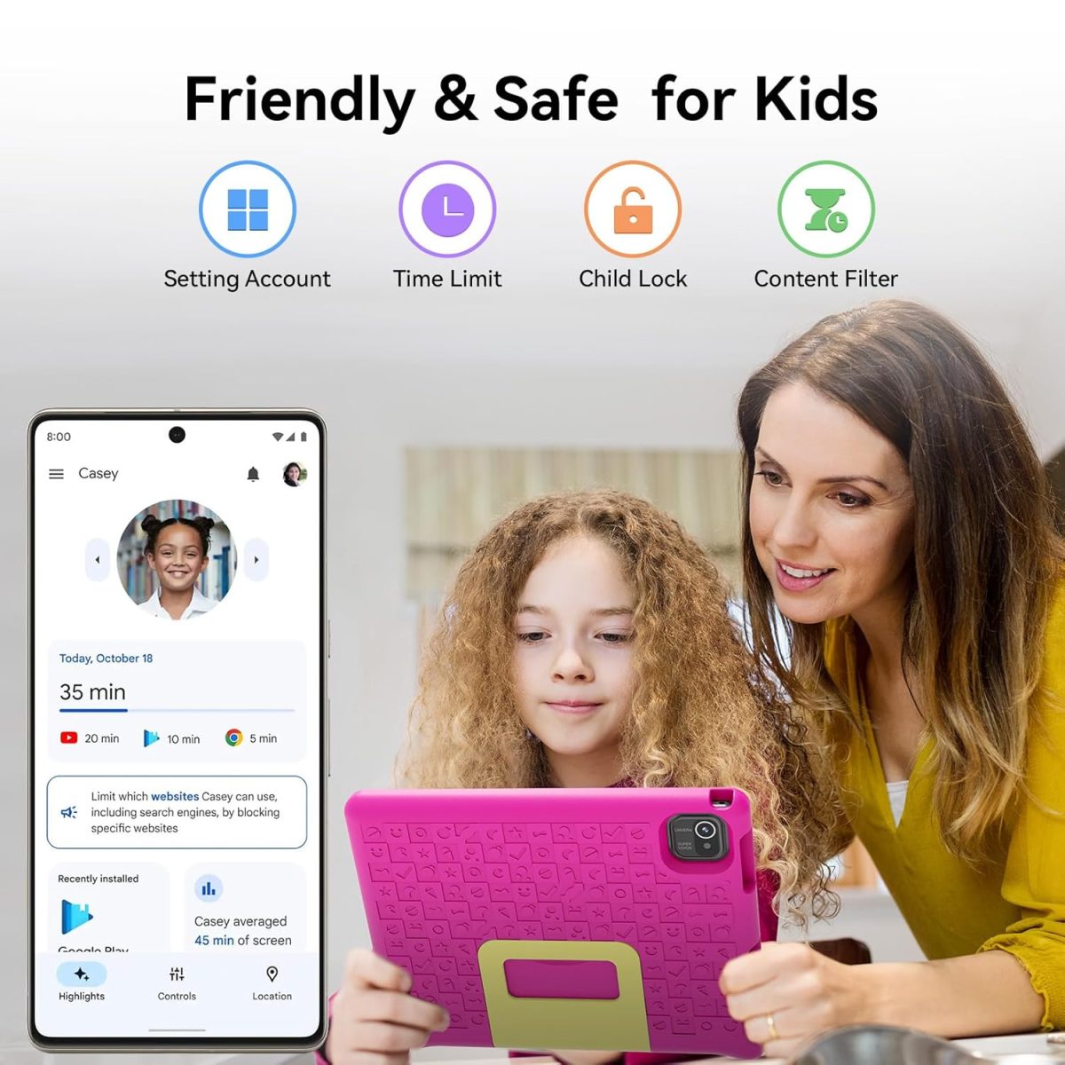 CFVOCUY 2025 Kids Tablet, 10.1" Children's Tablet with Case, Pre-Installed Educational Apps and Parental Control, 2+32GB Storage (512GB Expand), Quad-Core, WiFi, for Ages 4-12, Eye Protection Mode - Image 4