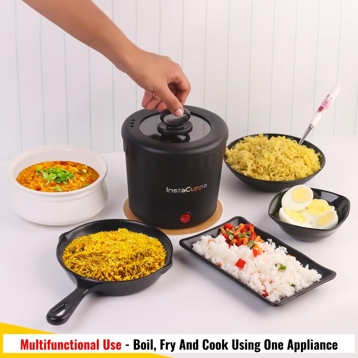 InstaCuppa Portable Multi Cook Electric Kettle with Non-Stick Inner Pot, Dry Boil Protection for Safety, Compact & Light Weight, Ideal for Boiling Milk, Tea, Coffee & Eggs, 1 Liter, 450 Watts, Black - Image 3