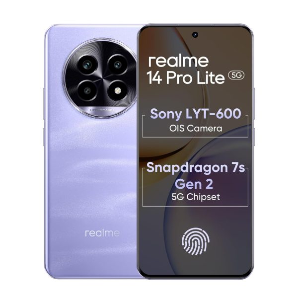 realme 14 Pro Lite 5G Smartphone 8GB+128GB Purple, 6.7 inch Screen, 120Hz Curved Vision Display, 5200mAh Battery, 45W Ultra Charge, 92MP Cameras, Snapdragon® 7s Gen 2 5G Chipset, IP65