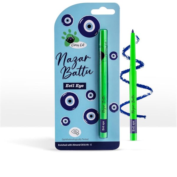 Clumsy Cat Eyes Kajal Pencil for Women - Enriched with Almond Oil & Vitamin E | Long Lasting, Smudge Proof & Waterproof | 24 Hrs Stay Long Smooth & Soft | Use as Kajal or Eyeliner Evil Eye (blue)