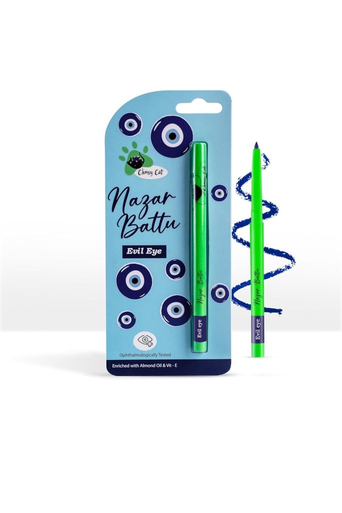 Clumsy Cat Eyes Kajal Pencil for Women - Enriched with Almond Oil & Vitamin E | Long Lasting, Smudge Proof & Waterproof | 24 Hrs Stay Long Smooth & Soft | Use as Kajal or Eyeliner Evil Eye (blue)