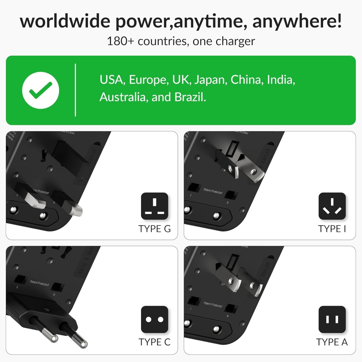 Destinio Universal Travel Adapter- 6-in-1 Fast (35W) Charging with PD/QC 3.0, 2 Type C & 3 USB Ports Universal Charger, International Travel Adapter, All in One Plug, Socket Adaptor - Image 3