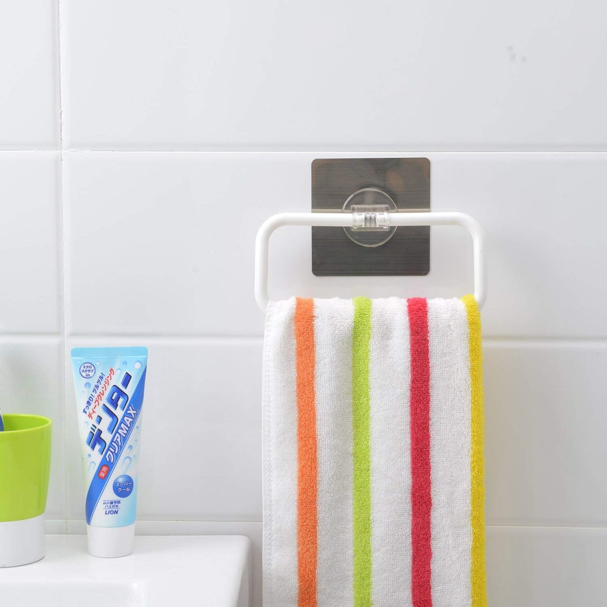 Zollyss Magic Sticker Series Self-Adhesive Plastic Towel Holder Hanger (White) - (Pack of 1) - Image 3