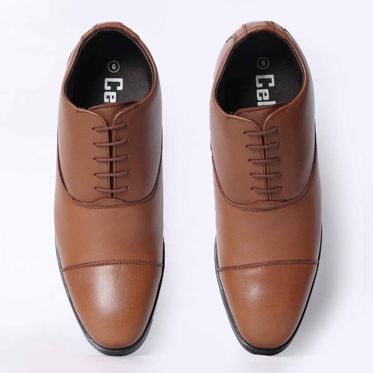 Men's Leather Formal Shoes with a Hidden Heel - 8.5 CM - Tan Brown - Image 5