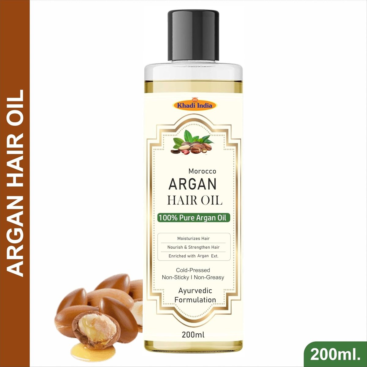 Khadi Herbal 100% Pure & Natural Argan Hair Oil, with the Goodness of Olive oil & Sunflower Oil, for Dry & Frizzy Hairs 200ml with khadi india logo - Image 3