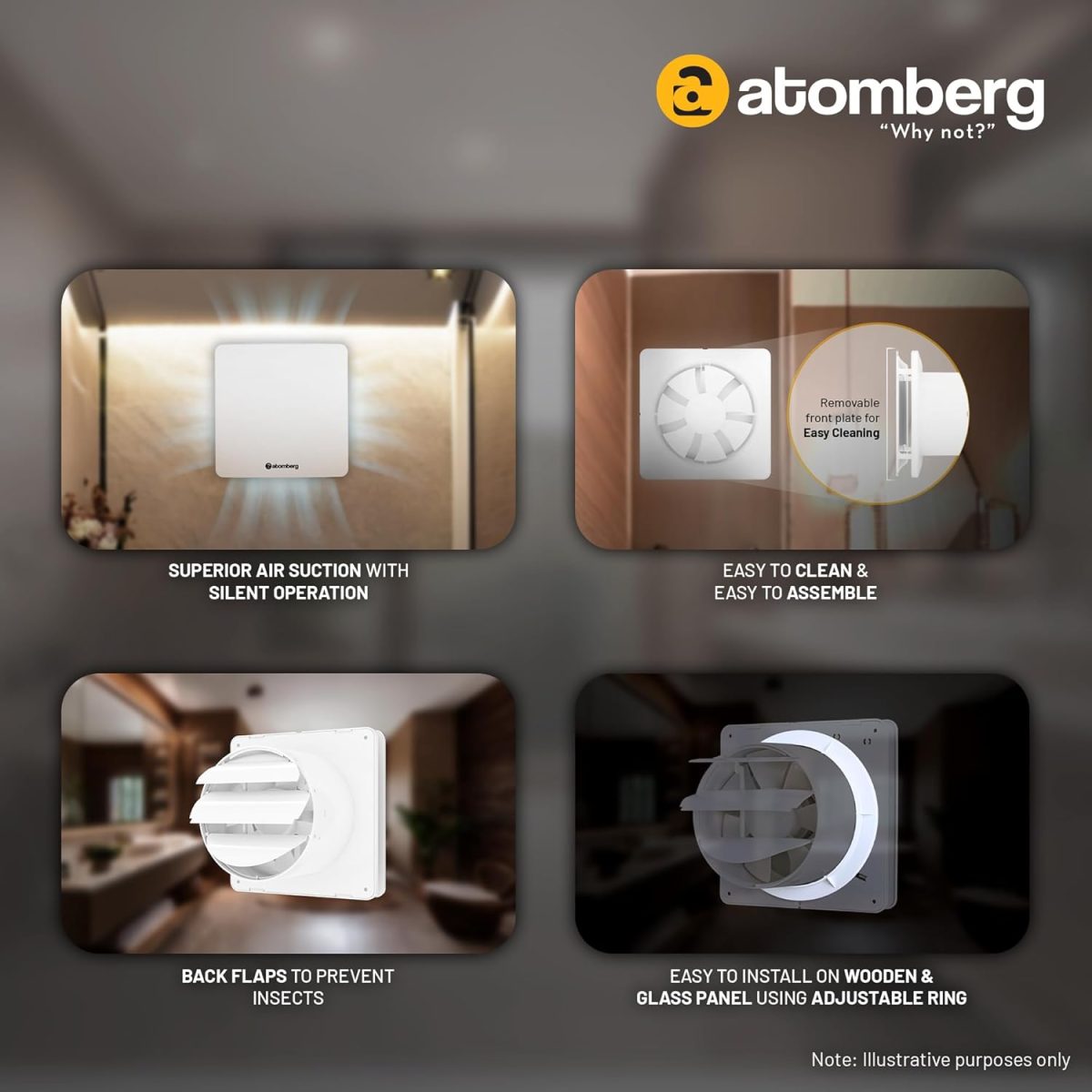 atomberg Studio Exhaust Fan 150mm (6 Inches) | BLDC Motor | 6.8W| Low Noise | 2000 RPM| Ideal for Bathroom,Kitchen | Easy to Clean | Installation-Round Cut (153mm) | 2 Years Warranty | (Gloss White) - Image 5
