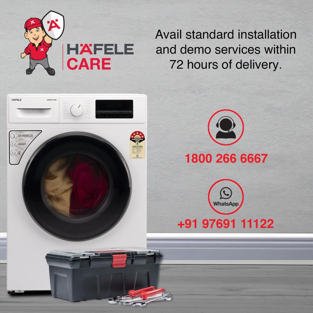 HAFELE AMARA 9 kg 5 Star, Premium Fully Automatic Front-Load washing machine engineered using German technology, comes with Steam Shield and Hexa Wash Design - Image 10