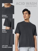 XYXX Haze Solid Acid Wash Cotton Tshirt for Men | Relaxed Fit Round Neck Tshirt - Image 2