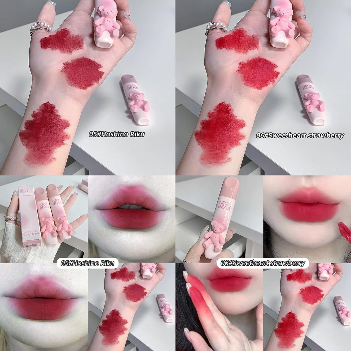 Gege Bear Tender Lip Glaze | Cute Lipstick Combo Set for Women with Glossy Finish | Pink, Brown & Nude Shades Waterproof Long Lasting | Liquid Lipgloss with Teddy Bear Case (05# Hoshino Riku, 2.5g) - Image 5