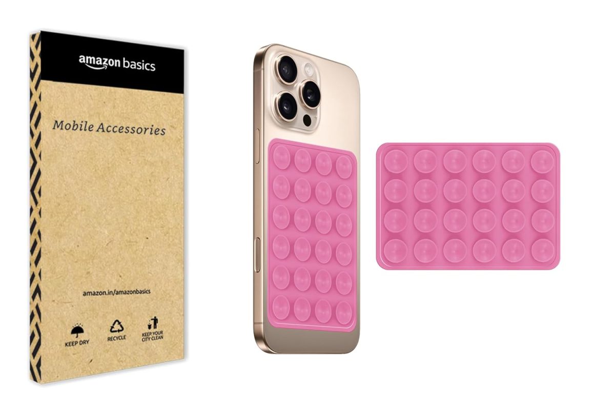 amazon basics Suction Phone Case Anti-Slip Silicone Multipurpose Hands-Free Sticky Pads for Phone Case Mount for Selfies Videos Mirror Shower Car Dashboard - Pink (1 Piece) - Image 2