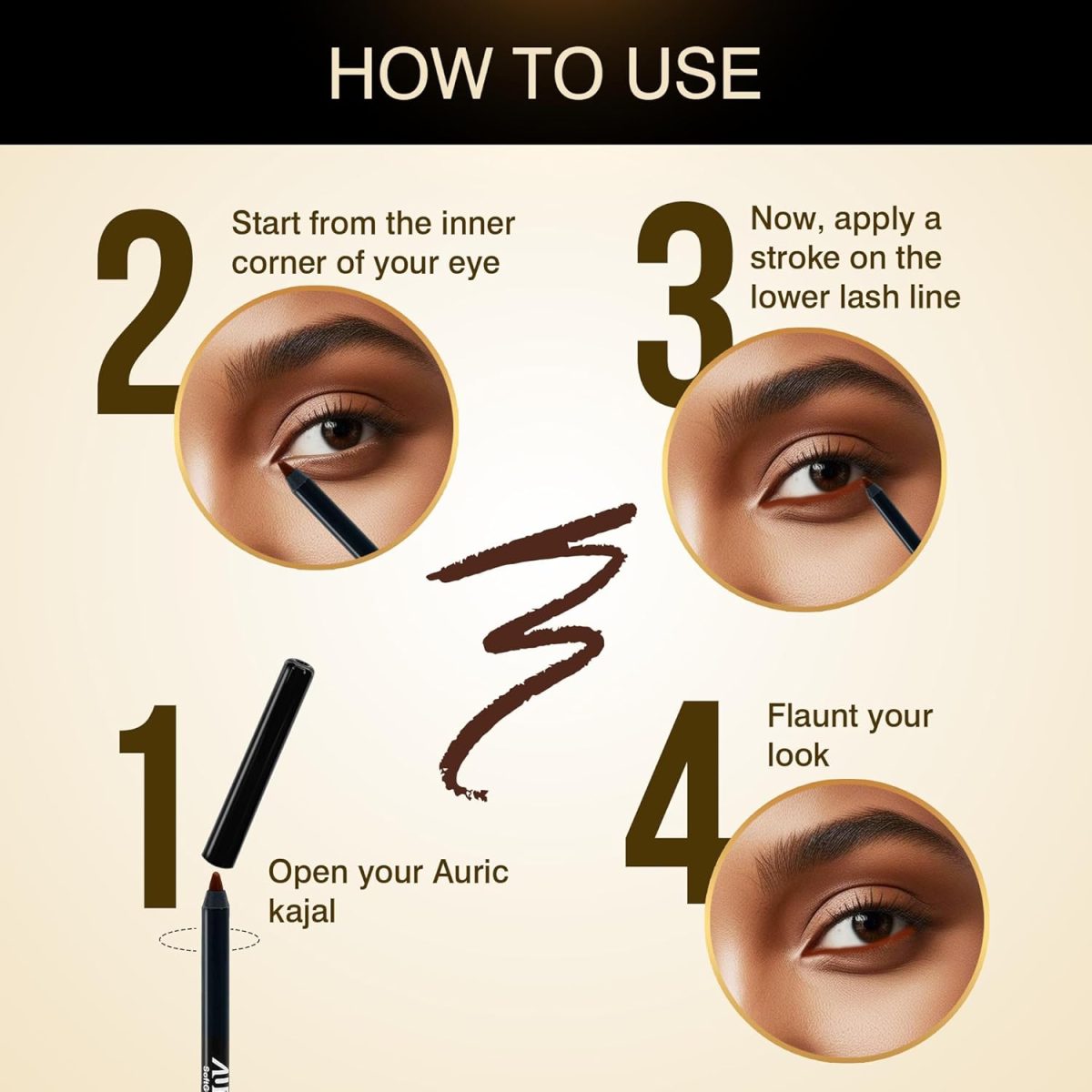 Auric Intensiv Kajal Pencil (1.2g) I Long Lasting, Water Proof, Smudge Proof, Hypoallergenic, Easy-to-apply I Ophthalmologically Tested I (Earthy Brown) - Image 5