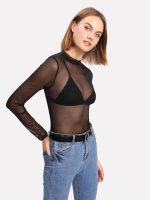 Aahwan Women's & Girl's Polyester Mesh Long Sleeve Sheer Slim Fit High Neck See-Through Top - Image 4