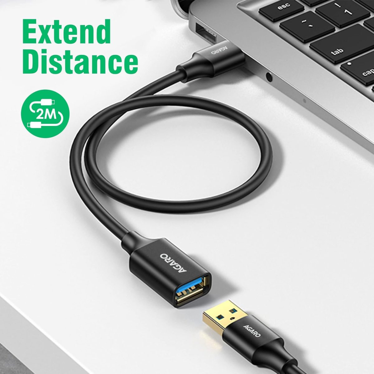 AGARO USB Extender, USB 3.0 Extension Cable Male to Female USB Cable High-Speed 5GBps Data Transfer Compatible with Webcam, Gamepad, Keyboard, Mouse, Hard Drive, Xbox, Laptop/PC/Mac/Printer, 2 Meter - Image 3