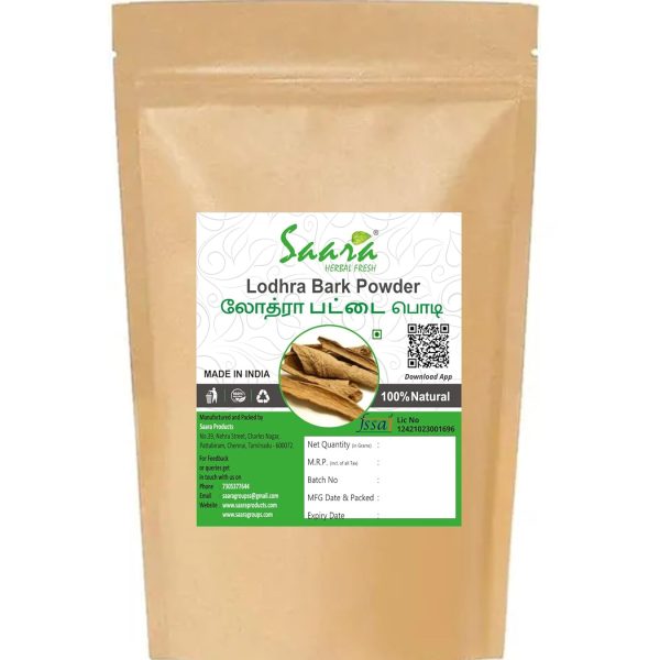 Saara HERBAL FRESH Lodhra Bark Powder, 70g | Lodhra Chhal Powder | Lodh Pathani | Symplocos Racemosa Bark | Pathani Lodh Powder | Lodhra Powder | Lodhra Pattai Powder, 70g