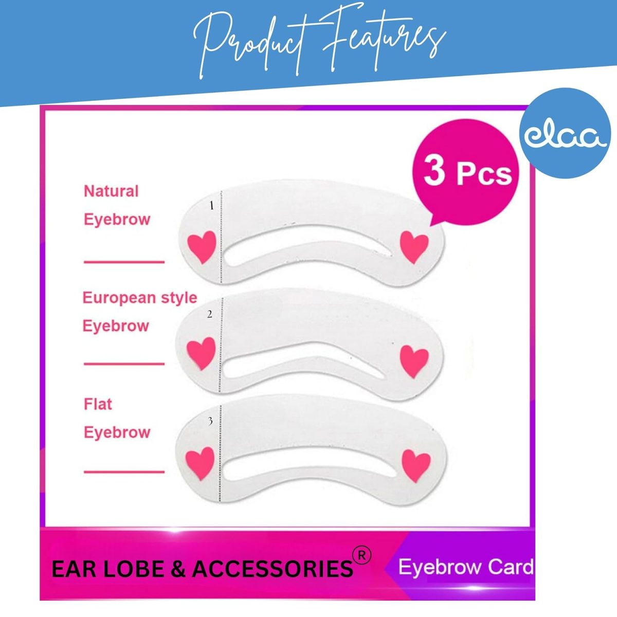 [Ear Lobe & Accessories] Reusable Eyebrow Shaping/Grooming | Make Up Template | Stencil Sticker Card, 3 Pcs - Image 4