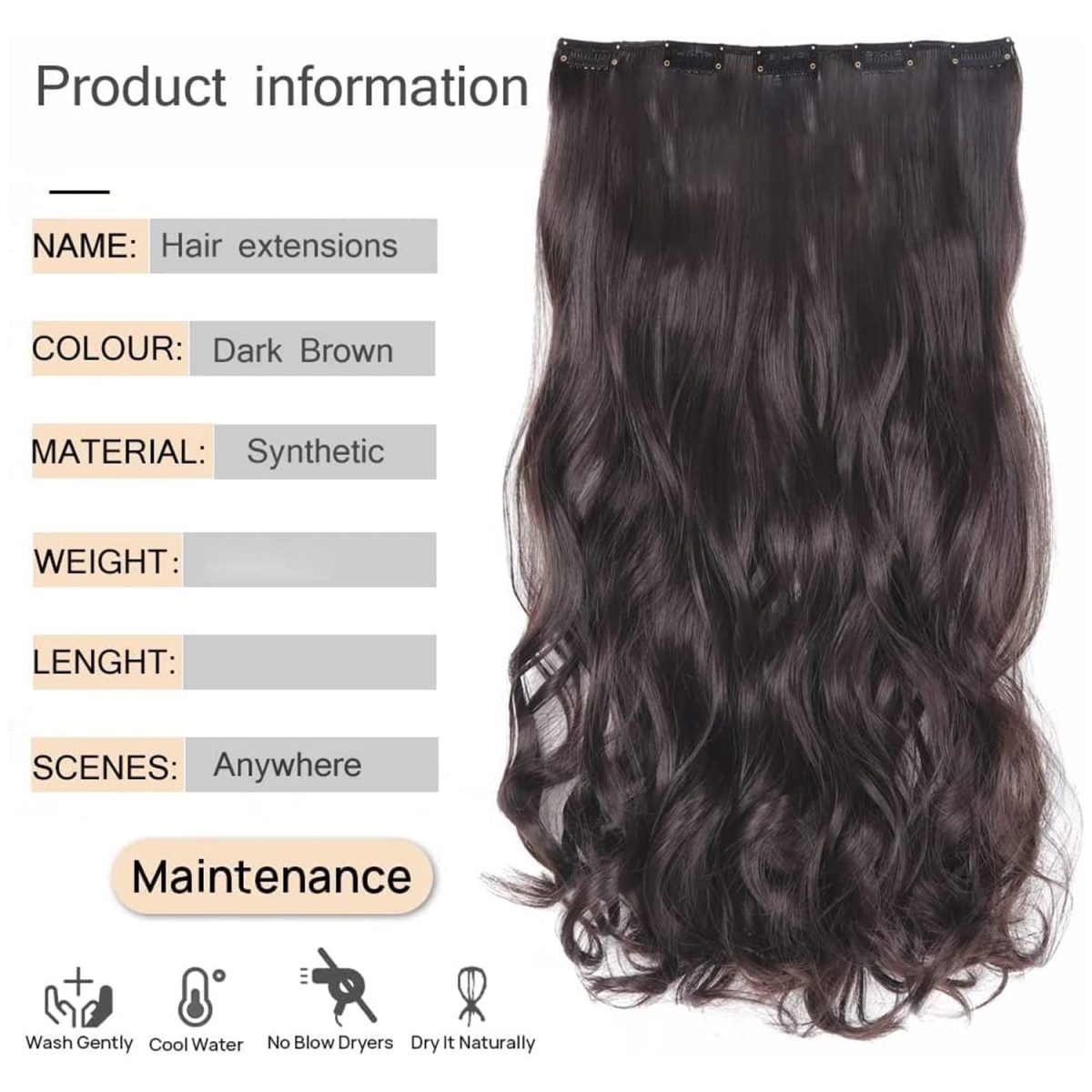 PRAVRAJYA Women's Full Head 18 Inch Hair Extension Wig - Synthetic Natural Wavy Brown Hair Pieces with 5 Clip Wig Cheap Fluffy & Not Tangled - (3# Brown) - Image 2