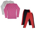 IndiWeaves Girls Cotton Full Sleeve Printed T-Shirts and Cotton Capri 3/4 Pants (Black,Red,White,Pink,6-7 Years) Pack of 4