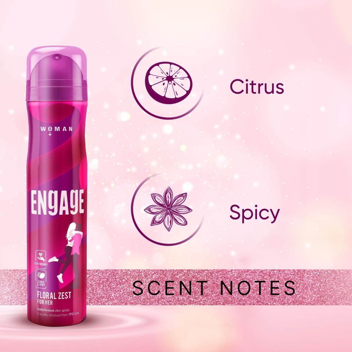 Engage Floral Zest Deodorant for Women, Citrus and Floral, Skin Friendly Deo, 150ml Body Spray - Image 3