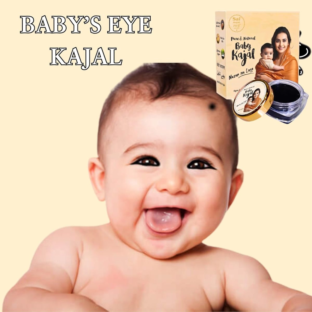 Sai Baby Kajal – 100% Organic & Herbal Kajol for Babies, Newborns & Toddlers | Gentle, Non-Toxic Formula | Safe Eye Kajal for Kids and Sensitive Skin | 4g Each (Pack of 2) - Image 2
