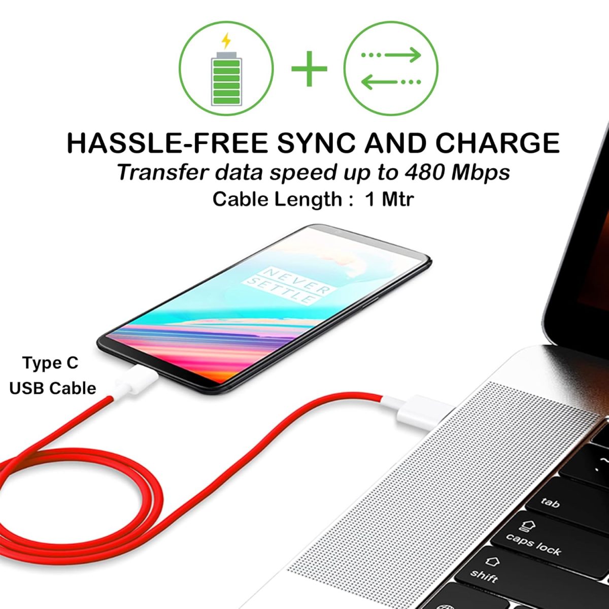 CEDO 65W OnePlus Dash Warp Charge Cable, USB A to Type C Data Sync Fast Charging Cable Compatible with One Plus 3 /3T /5 /5T /6 /6T /7 /7T /7 pro, Nord 2/CE & for All Type C Devices - 1 Meter, Red - Image 4