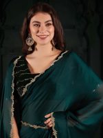 AKHILAM Women's Silk Blend Woven Design Celebrity Saree With Blouse Piece - Image 3