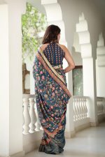 Aany's Culture Viscose Modal Silk Printed Banarasi Zari Border Saree With Tassels and Blouse Piece - Image 2