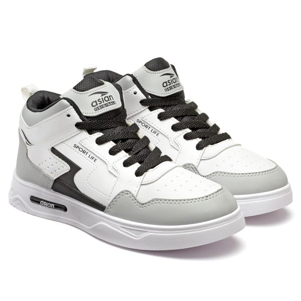 ASIAN Men's White Casual Sneaker Hi-Neck Shoes with Synthetic Upper Lightweight Comfortable Mid Top Sneaker Shoes for Men's & Boy's Boston-13