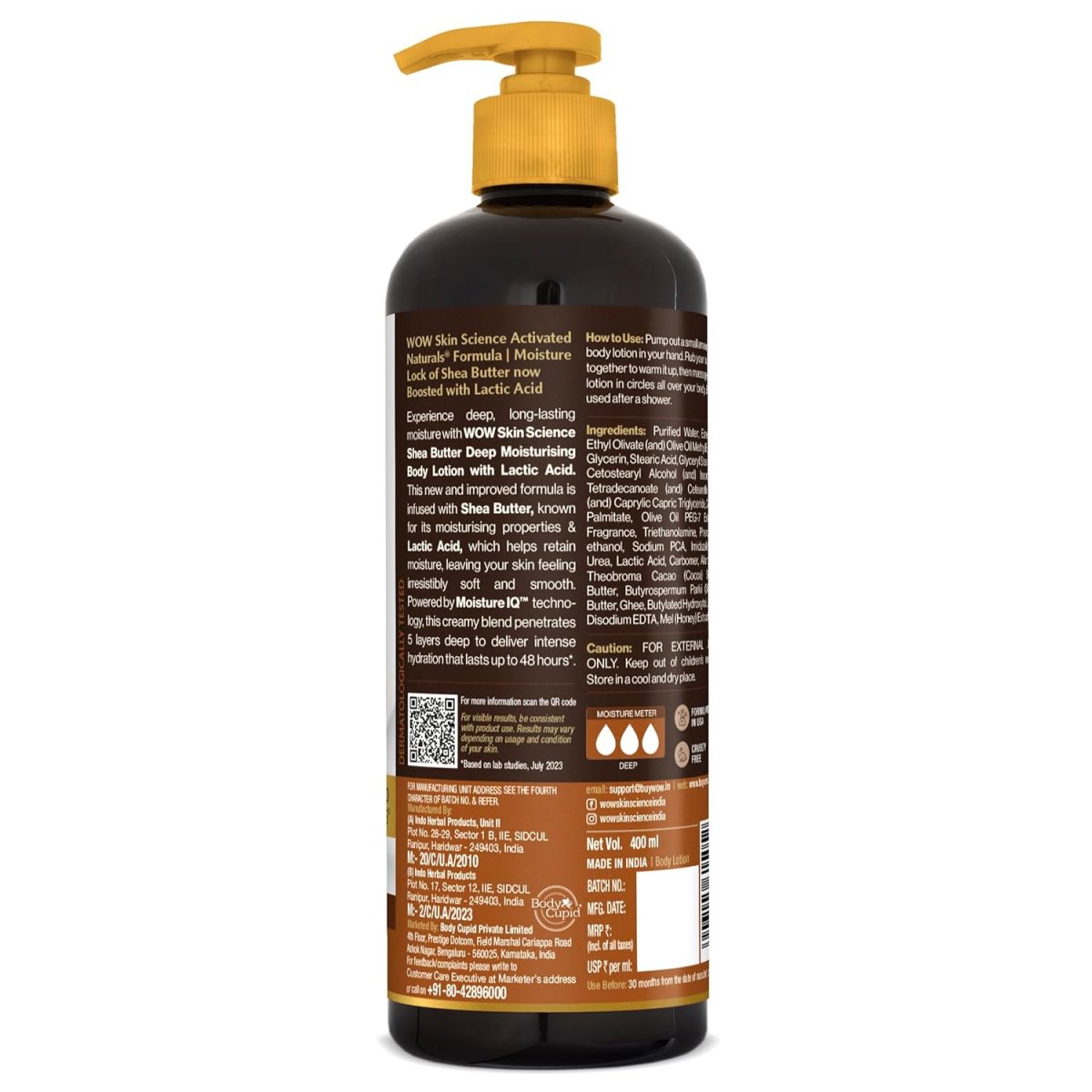 WOW Skin Science Shea Butter With Lactic Acid Body Lotion | Hydrates Very Dry Skin | Long Lasting 48 hrs Moisturization | Smoothens Rough, Flaky Skin | Calms Itchy Skin - 400ml - Image 10
