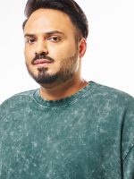 Bewakoof Men's Self Design Oversized Fit Half Sleeve Round Neck Pure Cotton Plus Size Acid Wash T-Shirt - Image 5