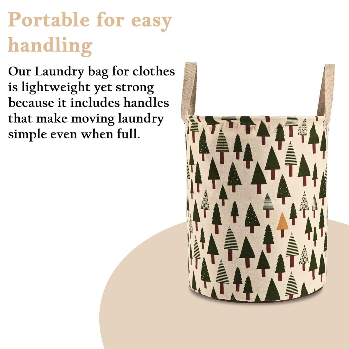 Kuber Industries 60 LTR Foldable & Portable Laundry Basket for Clothes with Carry Handles | Durable & Easy To Clean Laundry, Towel & Toy Bag for Kids Storage | Tree Print- Green - Image 5