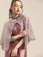 Womanista Women's Satin Saree with Embellished Cape (WM1946_Pink) - Image 4