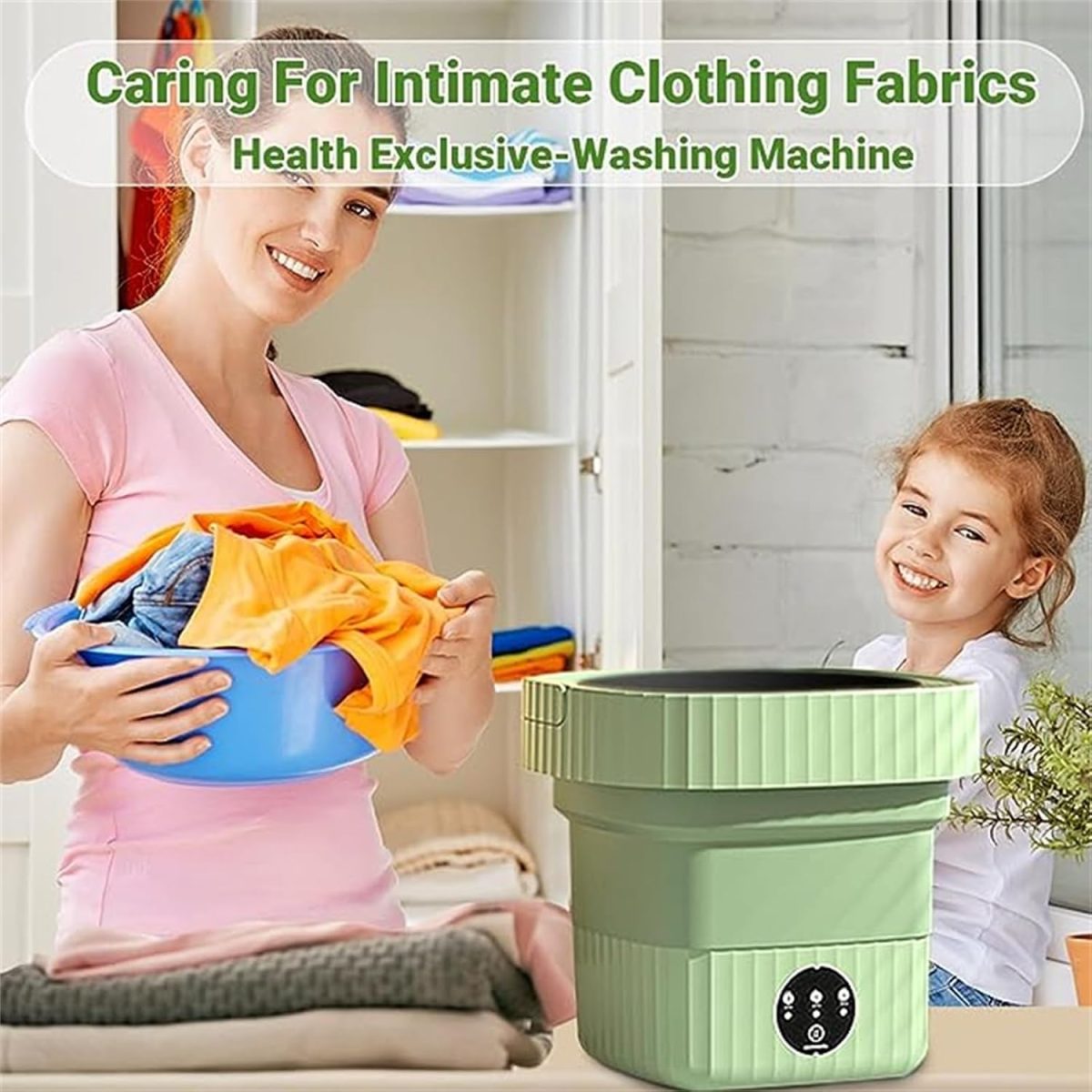Portable Washing Machine, Mini Washing Machine with Spin Dryer, Foldable Mini Washing Machine for Baby Clothes, Underwear or Small Items, Ideal for Apartment, Dorm, Camping Green - Image 5