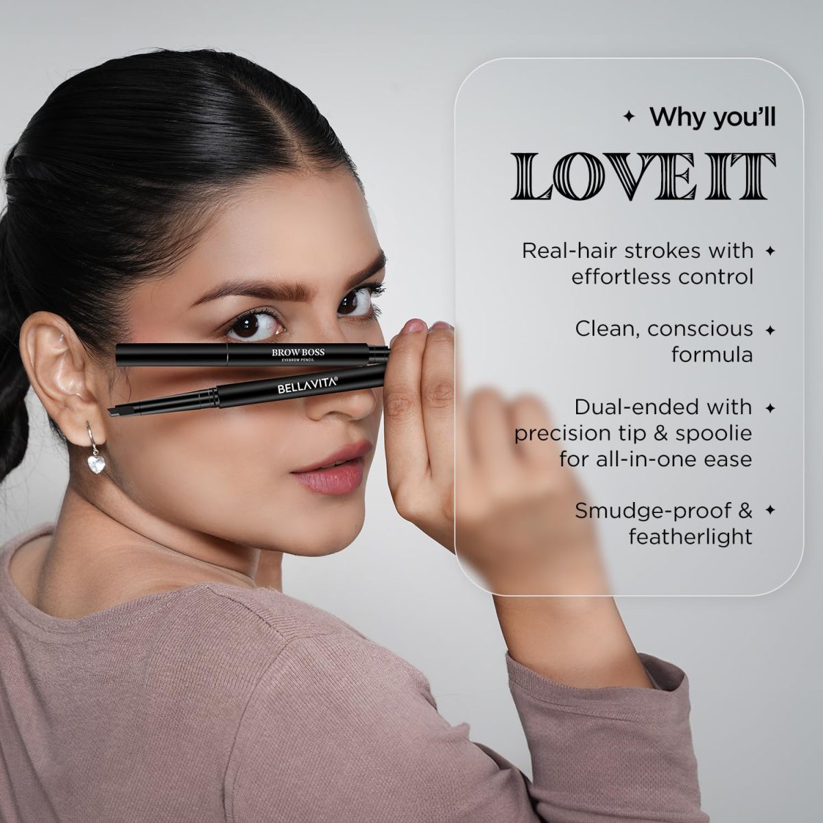 BELLAVITA Brow Boss Eyebrow Pencil | Ultra-Fine Precision Tip | Built-In Spoolie | Smudge-Proof & Buildable Formula | Clean Beauty | Black Coffee| 0.04g - Image 4