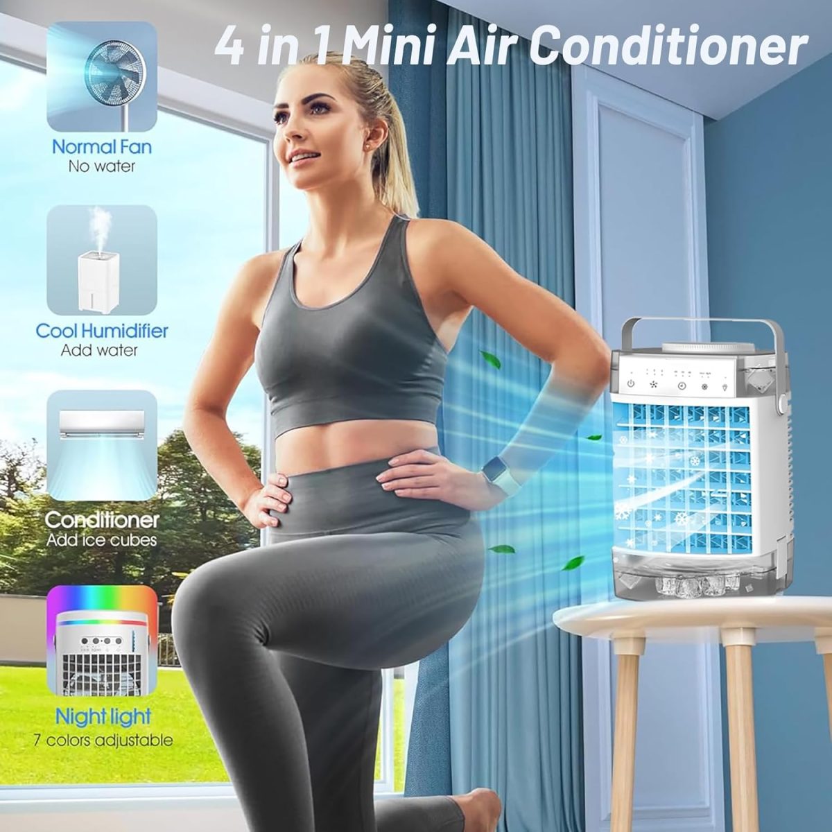 SPNOR Portable Air Conditioners, 1600ML Mini Air Cooler Evaporative Personal, 3 Wind Speed, 2-4-8H Timer, 3 Modes, Colorful Night Light, Portable for Room, Car, Bedroom - Image 5