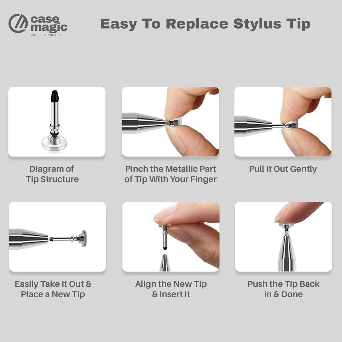 Case-Magic 2 in 1 Universal Stylus Pen with Fine Point Disc Tip+ Rubber Fiber Tip| for Smartphone/Tablet/iPad/Pro/Air/iPhone/iOS/Android/All Touch Screens| Aluminum Body (Grey) - Image 8