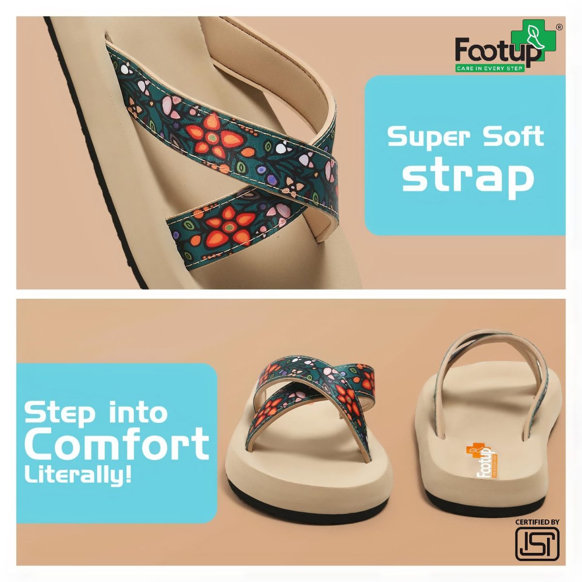 FOOT UP Women’s Ethnic Floral Comfort Sandals | Soft Cushioned EVA Footbed with Stylish Printed Straps & Anti-Skid Sole – Lightweight Everyday Wear Slippers for Casual & Outdoor Use - Image 8