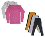 IndiWeaves Girls Cotton Full Sleeve Printed T-Shirts and Cotton Capri 3/4 Pants (Mustard,White,Dark Grey,White,Pink,6-7 Years) Pack of 5