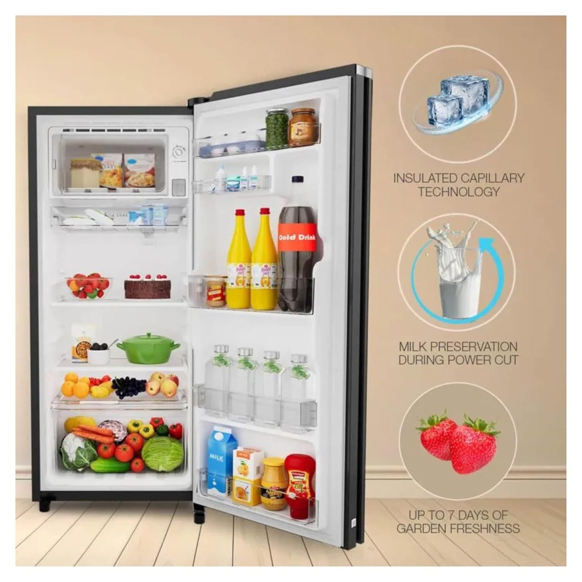 Whirlpool Icemagic Pro 192L 5 Star Glass Finish Single Door Refrigerator (Model: DC 215 IMPRO GD PRM, Gold Dust, Inverter Compressor) - Image 2