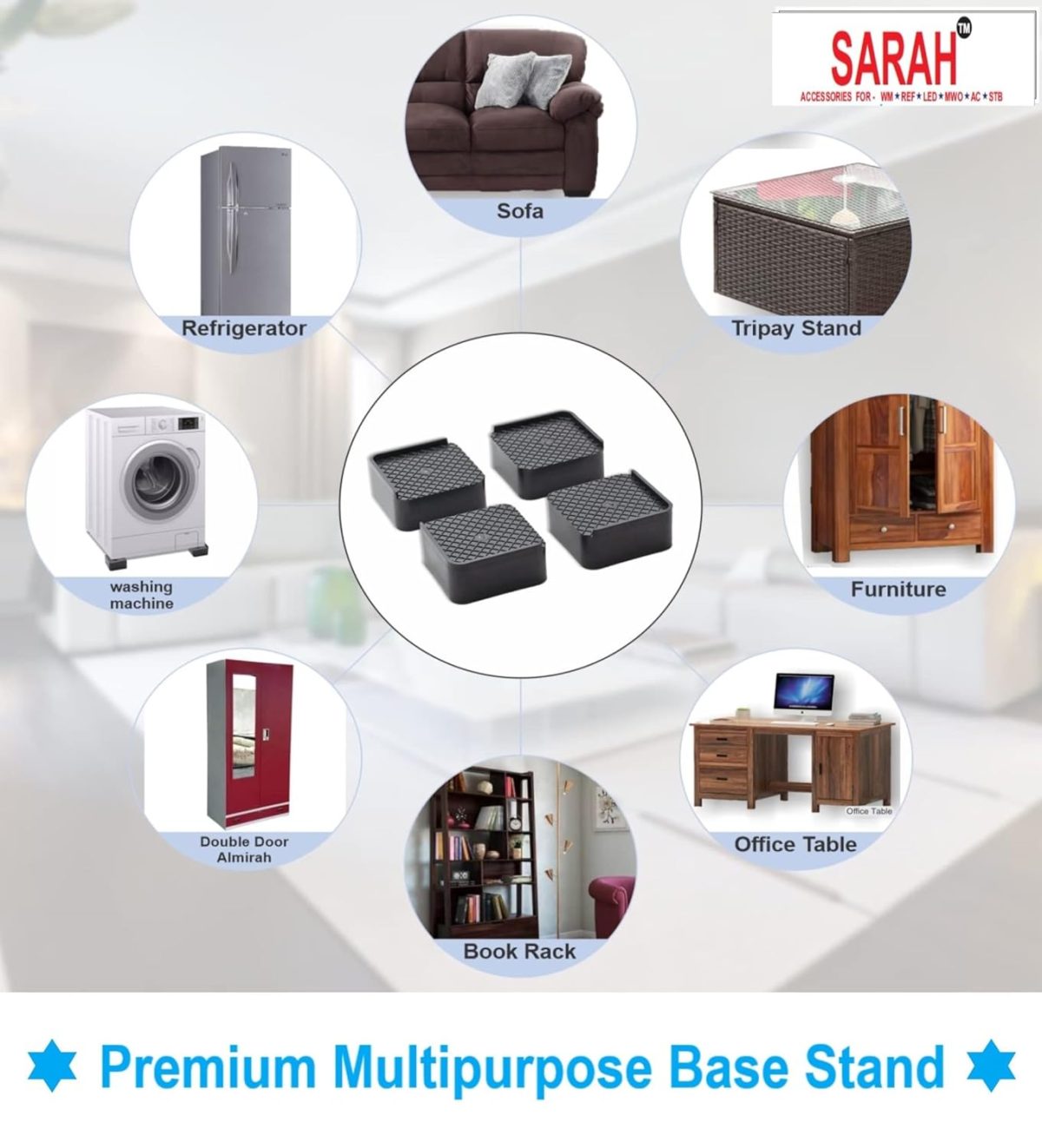 SARAH ® Premium, Heavy Duty, Universal Type, Multipurpose Plastic Block for Fridge, Washing Machine, Almeria, Furniture, Air Cooler & Water Cooler. Suitable for all and help in organizing your home. - Image 3