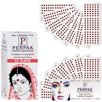 PERPAA Kumkum Velvet Round Bindi Box of 15 Flaps for Ladies Women Forehead Bindi (Stick On) (Size 7, Diameter 4mm, Dark Maroon)