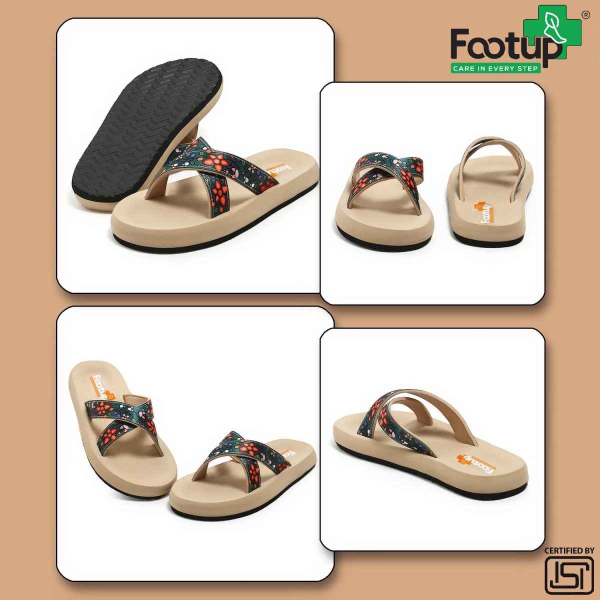 FOOT UP Women’s Ethnic Floral Comfort Sandals | Soft Cushioned EVA Footbed with Stylish Printed Straps & Anti-Skid Sole – Lightweight Everyday Wear Slippers for Casual & Outdoor Use - Image 4