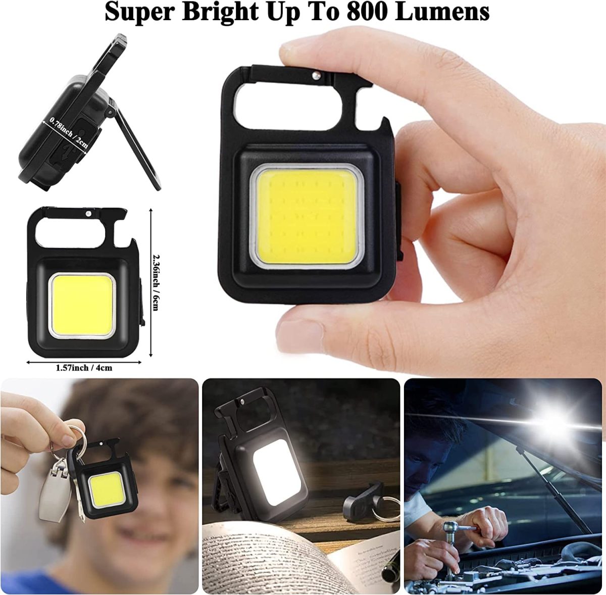 Desidiya® 800 Lumen Rechargeable COB Keychain Work Light with 3 Lighting Modes, Magnetic Base, Keyring LED Torch Keychain Flashlights Mini Work Light for Workshop, Repairing, Emergency - Image 3